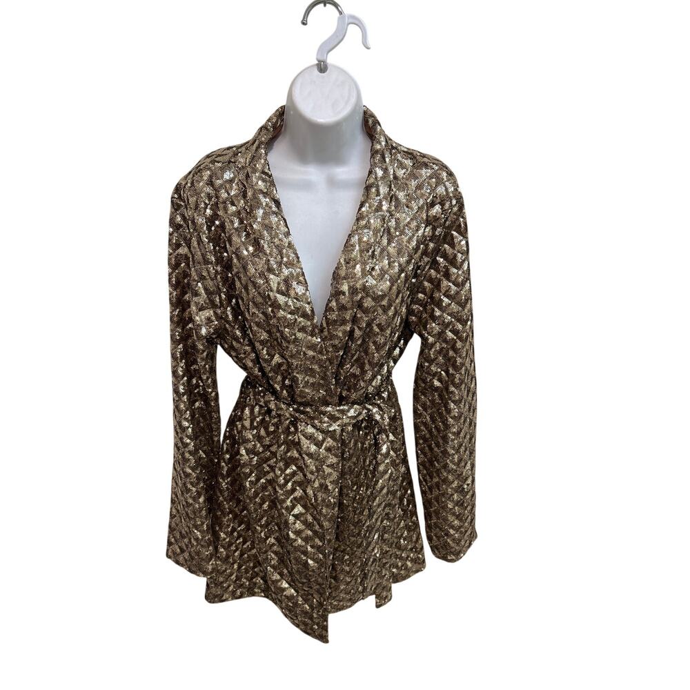 Gold Sequined Glitzy Evening Blazer Quilted Pattern Women XL, By the way Brand